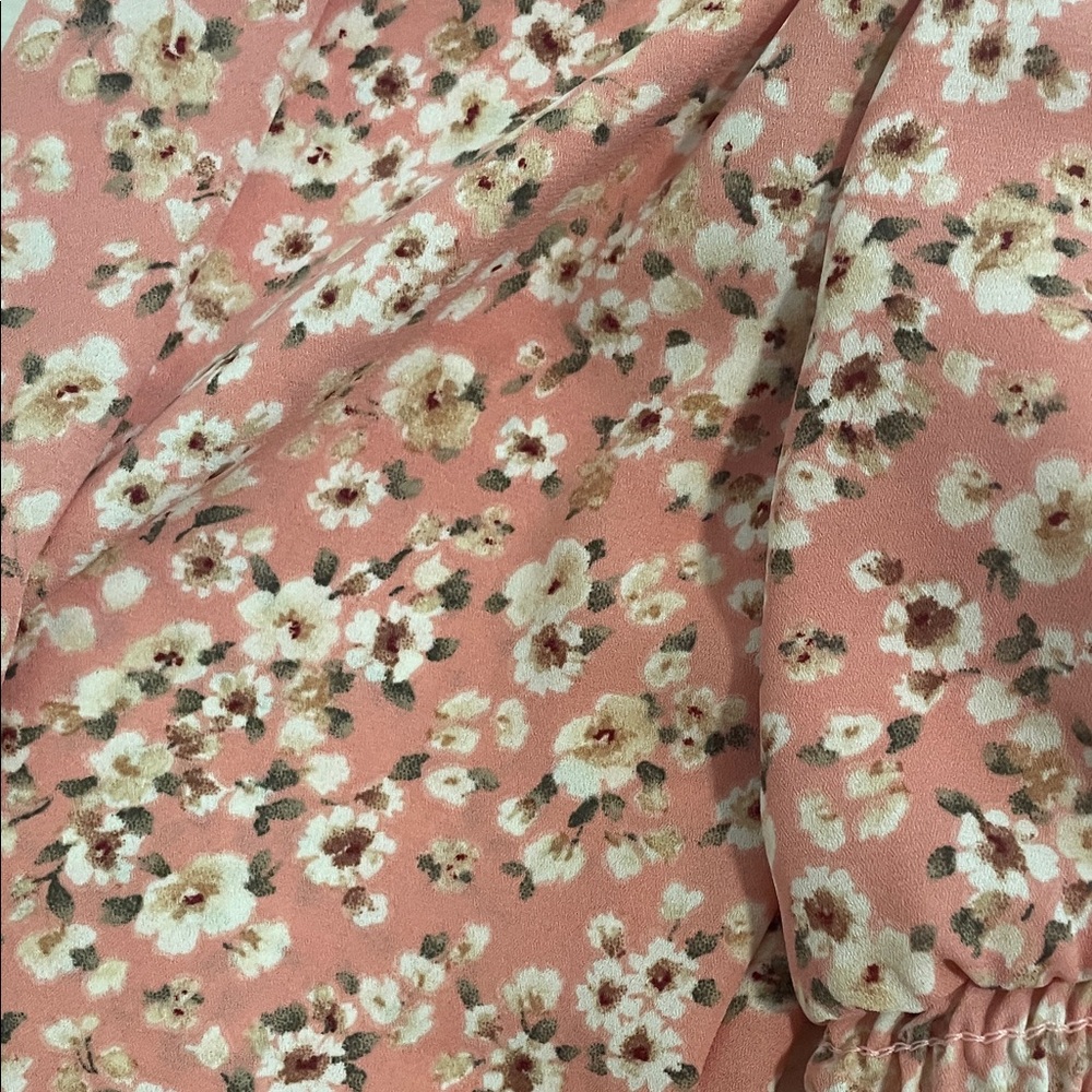 Altar'd State Pink White Floral Feminine Boho Flowy Romantic Puff Sleeve Top - Picture 6 of 8